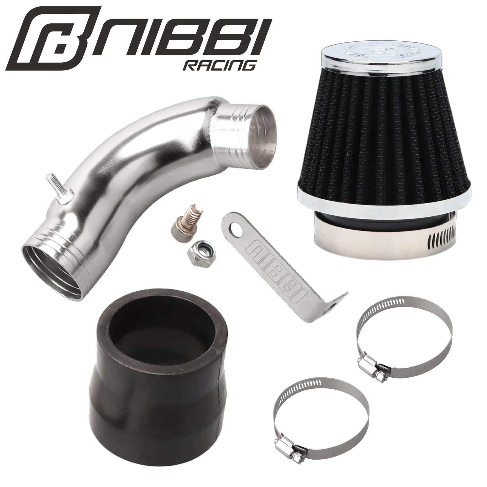 NIBBI Motorcycle Aluminum Intake manifold Curve Pipe Kit 48mm CNC High Flow Air Filter for GY6 Engine Scooter Carburetor Part