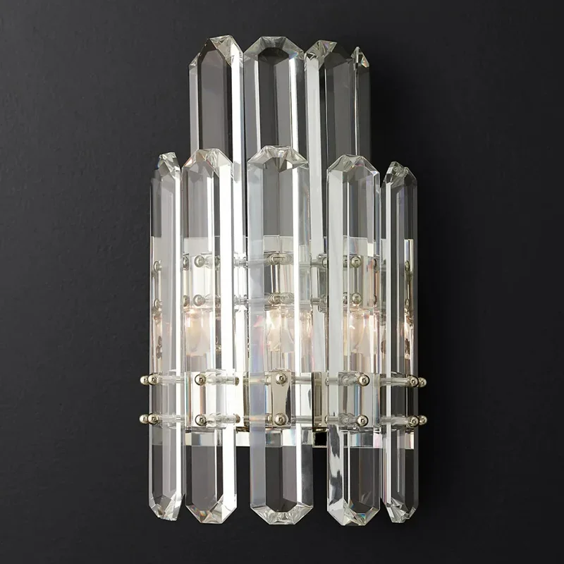 American modern LED wall lamp metal chrome double-layer transparent crystal lamp bedroom corridor decoration luxurious Sconce