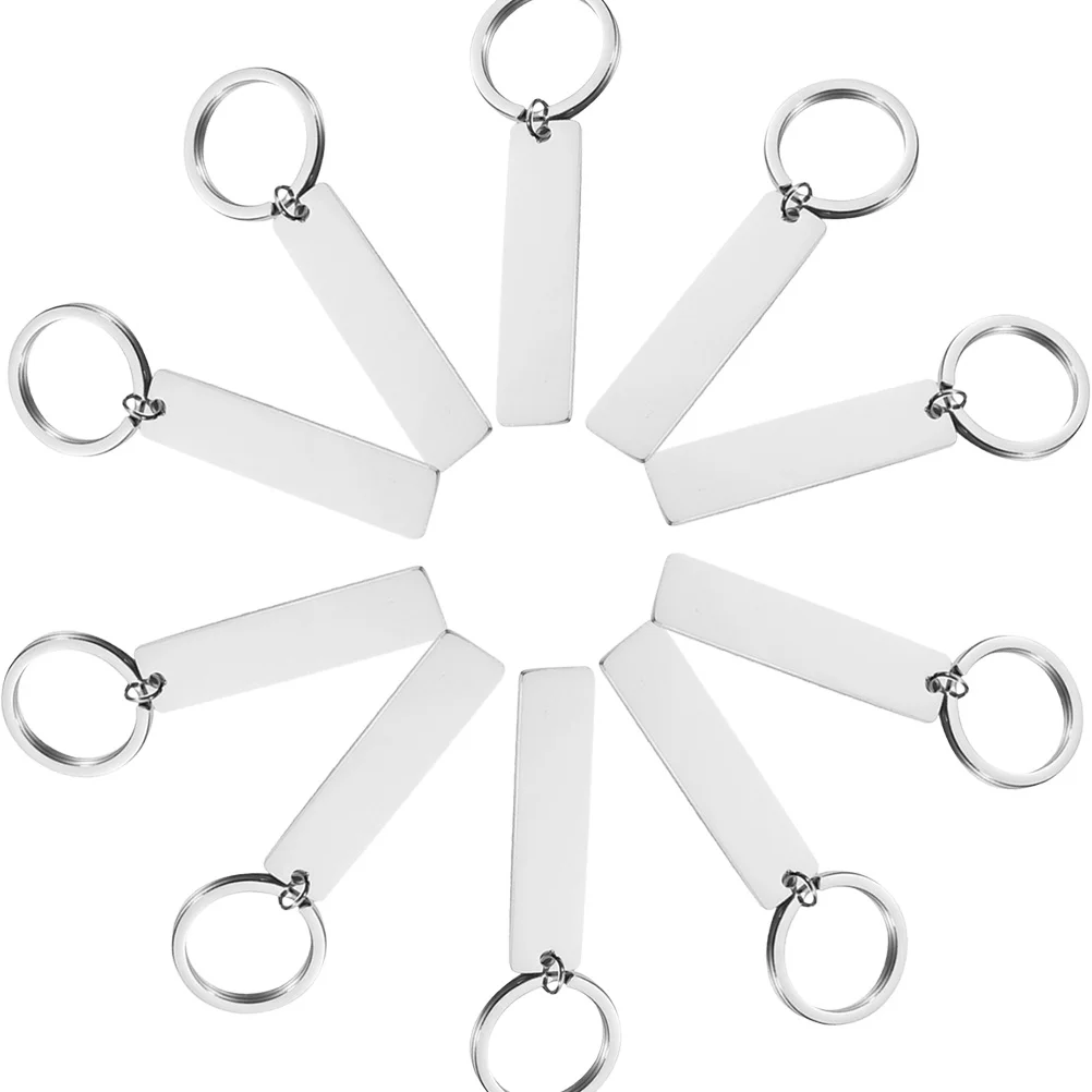 

10 Pcs Glossy Strip Hangtag Key Chain Blank Dog Tags Engraved Ring Stainless Steel DIY Carving Making