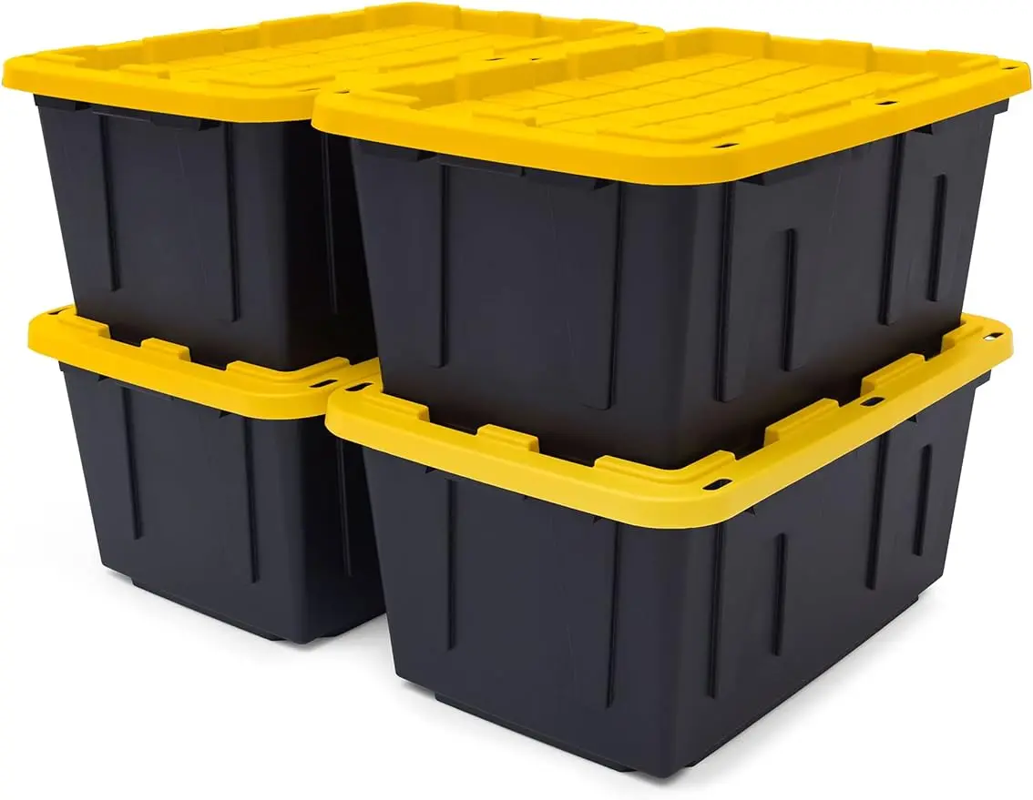 

BLACK & YELLOW®, 27-Gallon Heavy Duty Tough Storage Container & Snap-Tight Lid, (14.3”H x 20.6”W x 30.6”D), Weather-Resistant