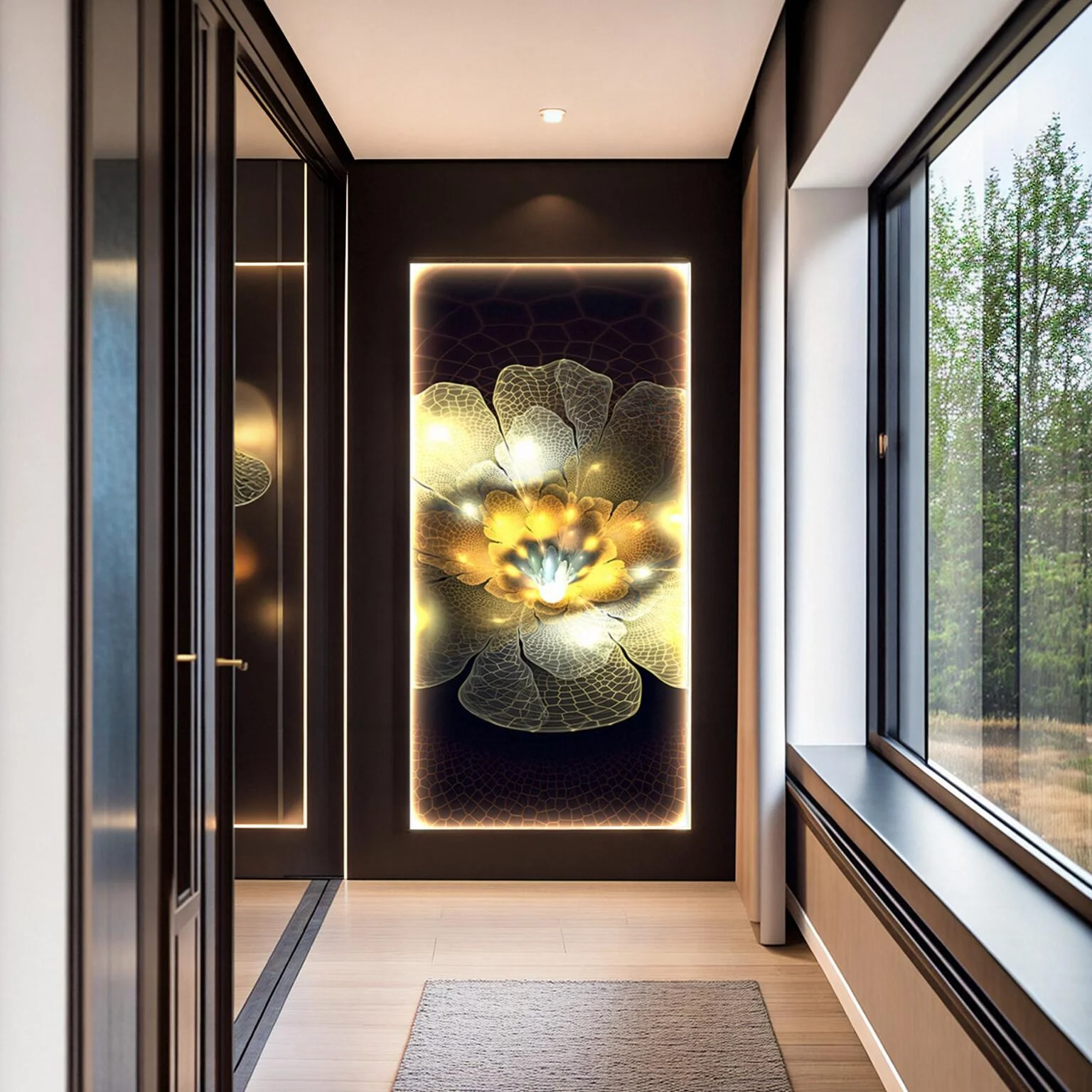 Entrance porch blooming gorgeous light luxury plants and flowers vertical version high-grade LED lights luminous mural lights