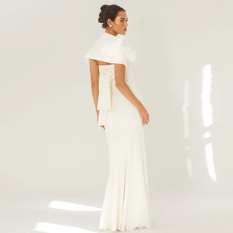 فستان نسائي أنيق للحفلات والرقص، عصري بلون سادة، مثير بقصة ضيقة، صدر ملفوف، تنورة على شكل ذيل السمكة، فستان شال سفلي #4