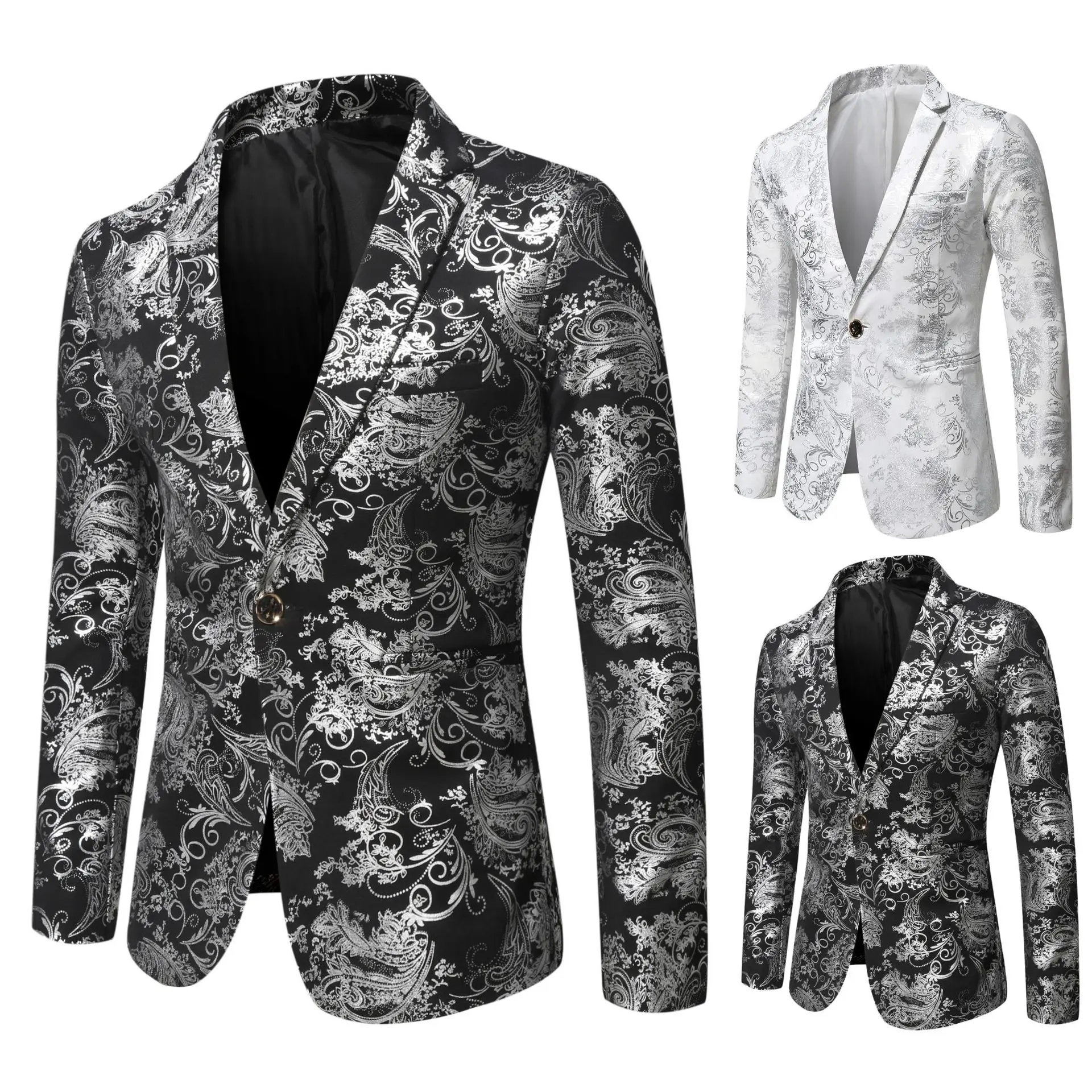 2023 Autumn New Men's Fashion Handsome All Fashion Business Slim Casual Silver Stage Show Suit Men Small Suit Jacket  M-3XL