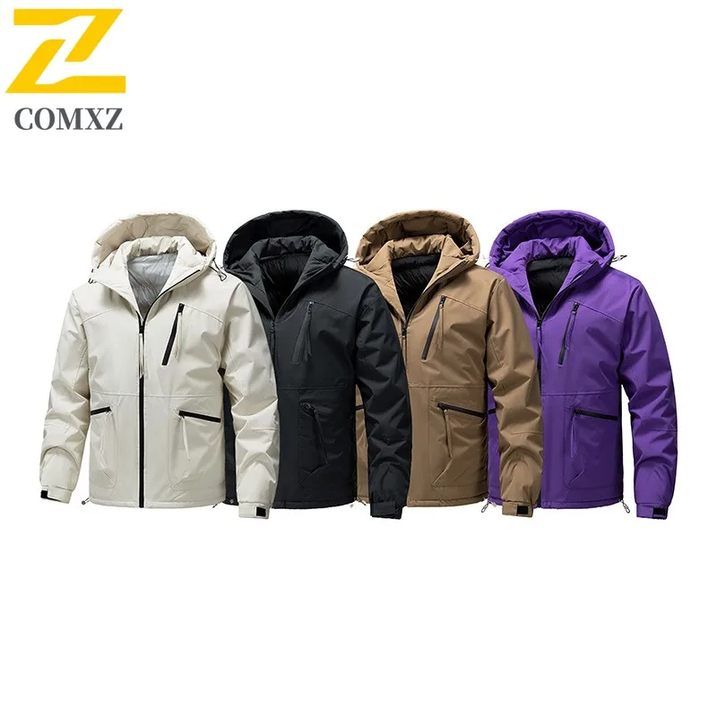 

COMXZ Мужская куртка с несколькими карманами, толстая свободная повседневная куртка для путешествий на открытом воздухе, кемпинга, стеганая куртка, зимняя куртка высокого качества для катания на лыжах