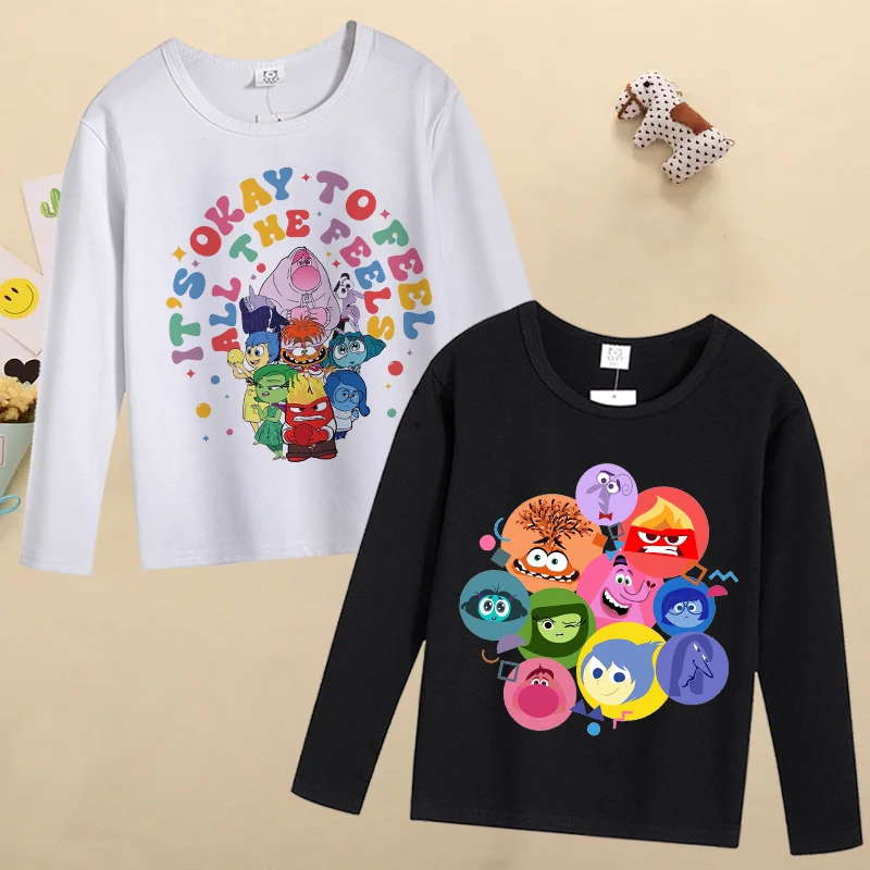 New Inside Out 2 T-shirts for Children Cute Disney Cartoon Printed Cotton T-shirt Kawaii Kids Tops Long Sleeves Girls Clothes