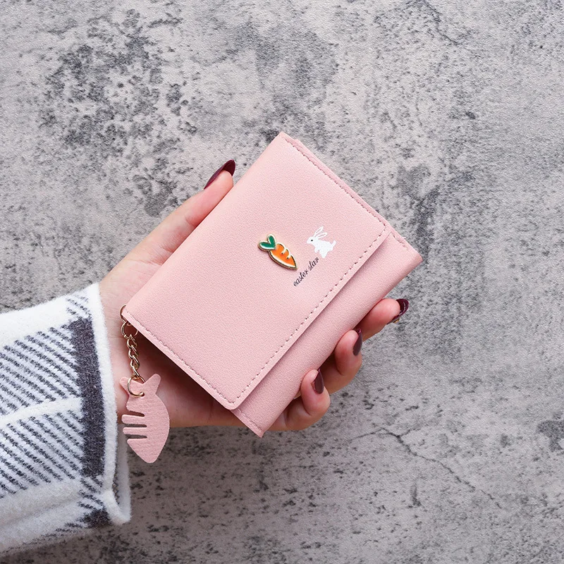 

Elegant PU Leather Small Coin Purse Girls' Multifunctional Letter Rabbit Carrot Design Women's Money Bag Card Holder