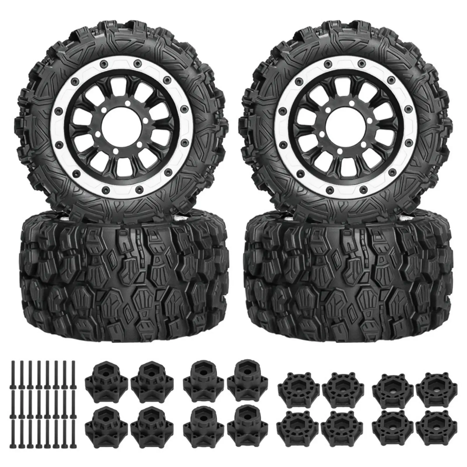 2 Pieces 1/10 Scale RC Trail Tire Easy to Install Lugged RC Crawler Tire with Hex Adapters High Grip for Boulder Terrain,