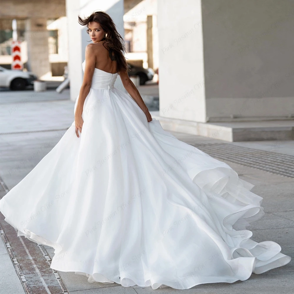 Charming Strapless White Chiffon Wedding Dresses with Beading Simple Sleeveless Bridal Gowns for Marriage Vestidos De Novia 2023