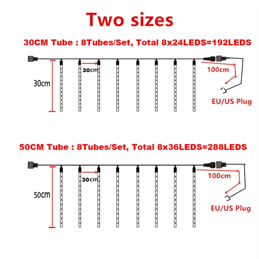 Meteor Shower Light, 8 Tubes LED, Snowfall Light, Waterproof, Glaçon de Noël, Face Falling Rain, Guirxiété, 1 Set, 2 Set, 4Set