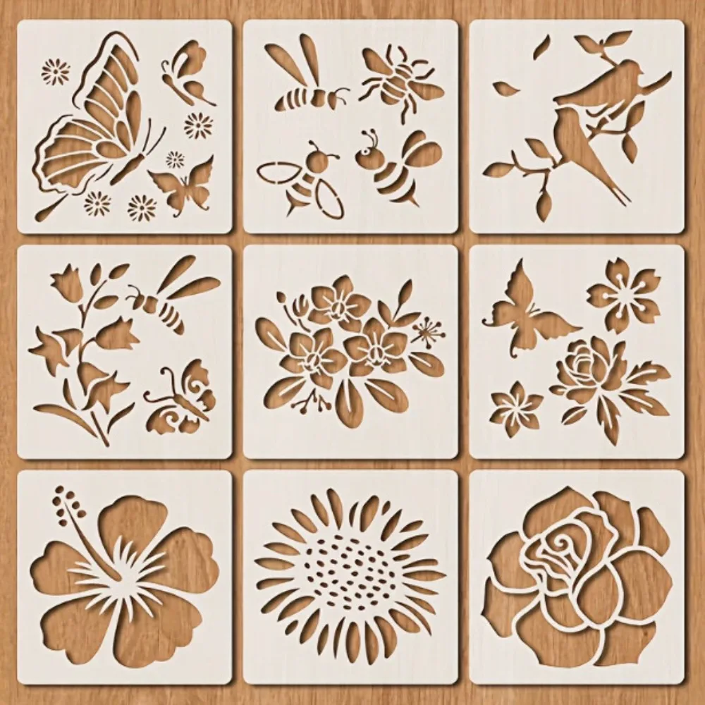 7/9 Pack PET Painting Stencils Butterfly Reusable DIY Art Templates Wall Art Use Birds Flowers Spray Paint Stencils DIY Craft