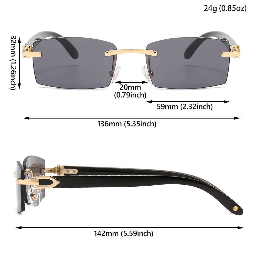 Trendy Rimless retângulo óculos, Gradiente Moda Shades, Punk condução óculos de sol, UV400