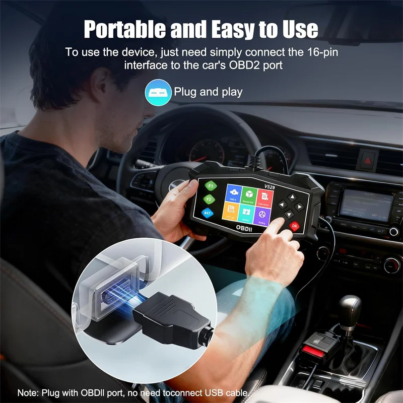 

【L】Сканер OBD2 V529 для автомобилей, устройство для чтения кодов системы ABS и проверки аккумулятора для быстрой диагностики (Plug and Play)