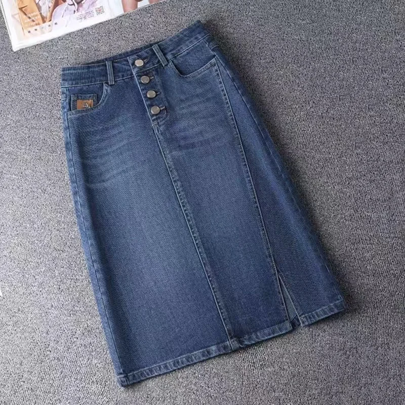 

2024 Denim Skirt Women's Spring Summer New Slim High Waist Split One Step A-line Wrap Hip Skirts Female Casual Clothing