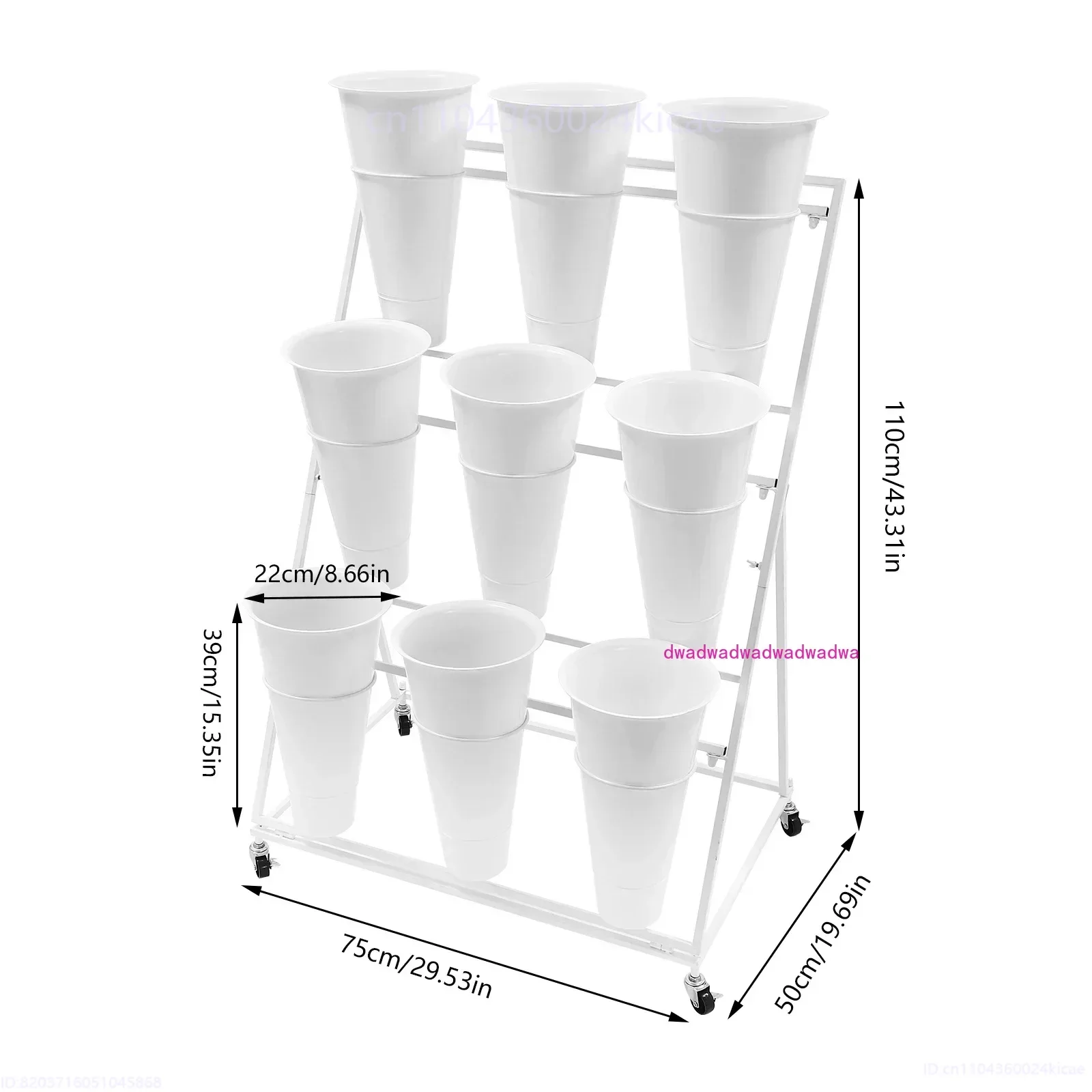 

Flower Display Stand with 9 Pcs Buckets Wear-resistant 3-tier Flower Holder Strong Stability Smooth Edges for Gardens/Weddings