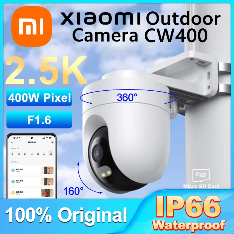 Oryginalna kamera zewnętrzna Xiaomi CW400 360 ° 160 ° 2.5K HD IP66 wodoodporna kamera bezpieczeństwa Wifi 2560P 400M noktowizor AI inteligentny dom