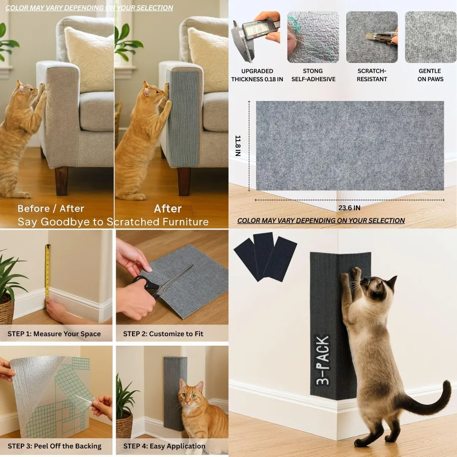 

Когтеточка для кошек, 3 упаковки, 23,6 x 11,8, угловой когтеточка для кошачьих деревьев, настенная мебель, когтеточки и защита дивана, версия