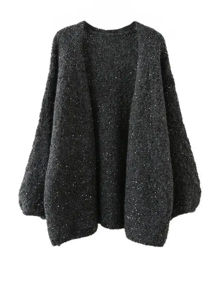 Big Red Sequ Size Casual Knitting Cardigan Sweater V-Neck Long Sleeve Women New Fashion Spring Autumn 2026 MUVR