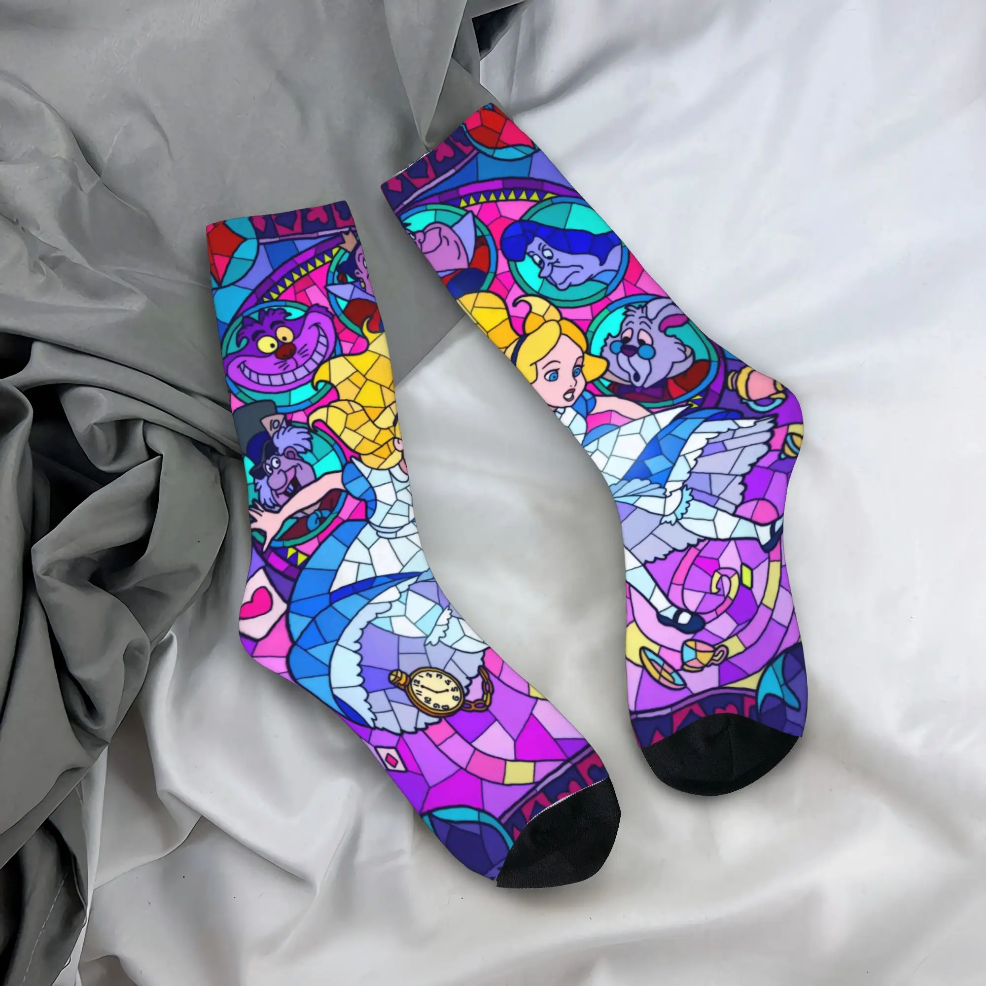 جوارب رجالية أليس في بلاد العجائب جوارب مضادة للانزلاق ناعمة قابلة للتنفس جوارب ربيعية بتصميم كاواي للجري