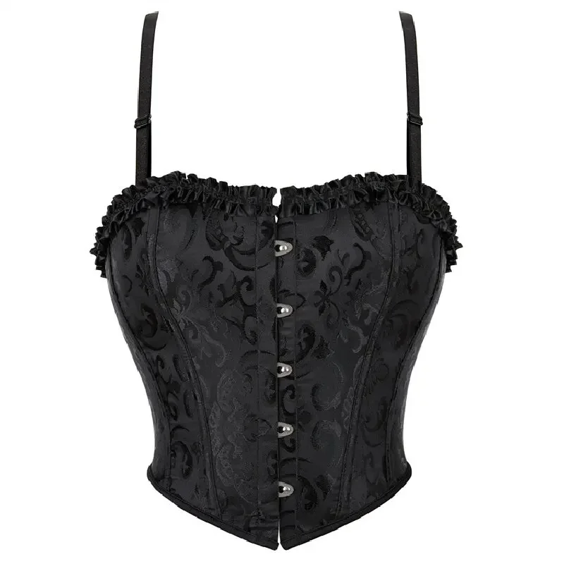 Spaghetti Corset Crop Top Plus Size Women Bustier Overbust Sexy Lace up Floral Lingerie Vintage Victorian Fashion Black