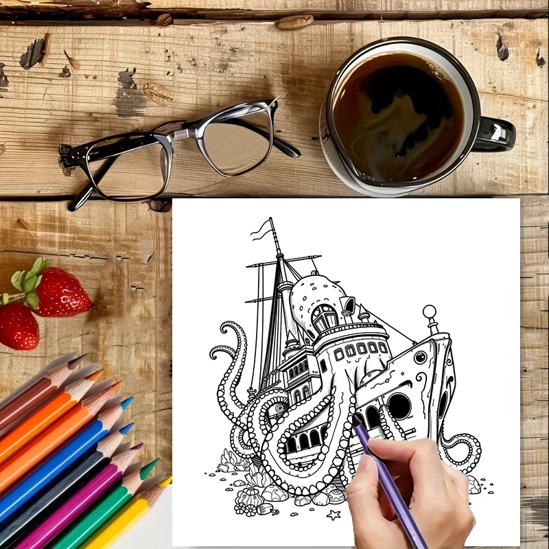 28 Pages Original Underwater Sea Life Coloring Book for Adult | Colouring Book, Drawing Supplies for Christmas, Thanksgiving