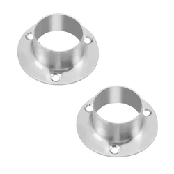 2pcs 304 Stainless Steel Pipe Bracket 32.5mm Dia Wall Mounted Support Flange for Wardrobe Hanging Rail Rod Pole Socket End Holde