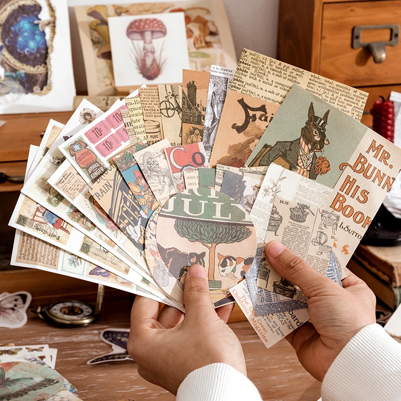 80Pcs Set Vintage DIY Scrapbooking Material Paper for Journaling Scrapbook Embellishment Supplies Decorative Stationery Sticker