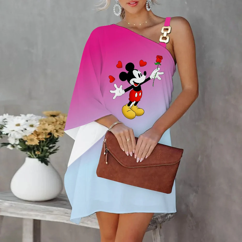 

Diagonal Collar Elegant Dresses for Women Luxury Party Dress Minnie Mouse Summer Dresses Woman 2022 Offer Disney Mickey Evening