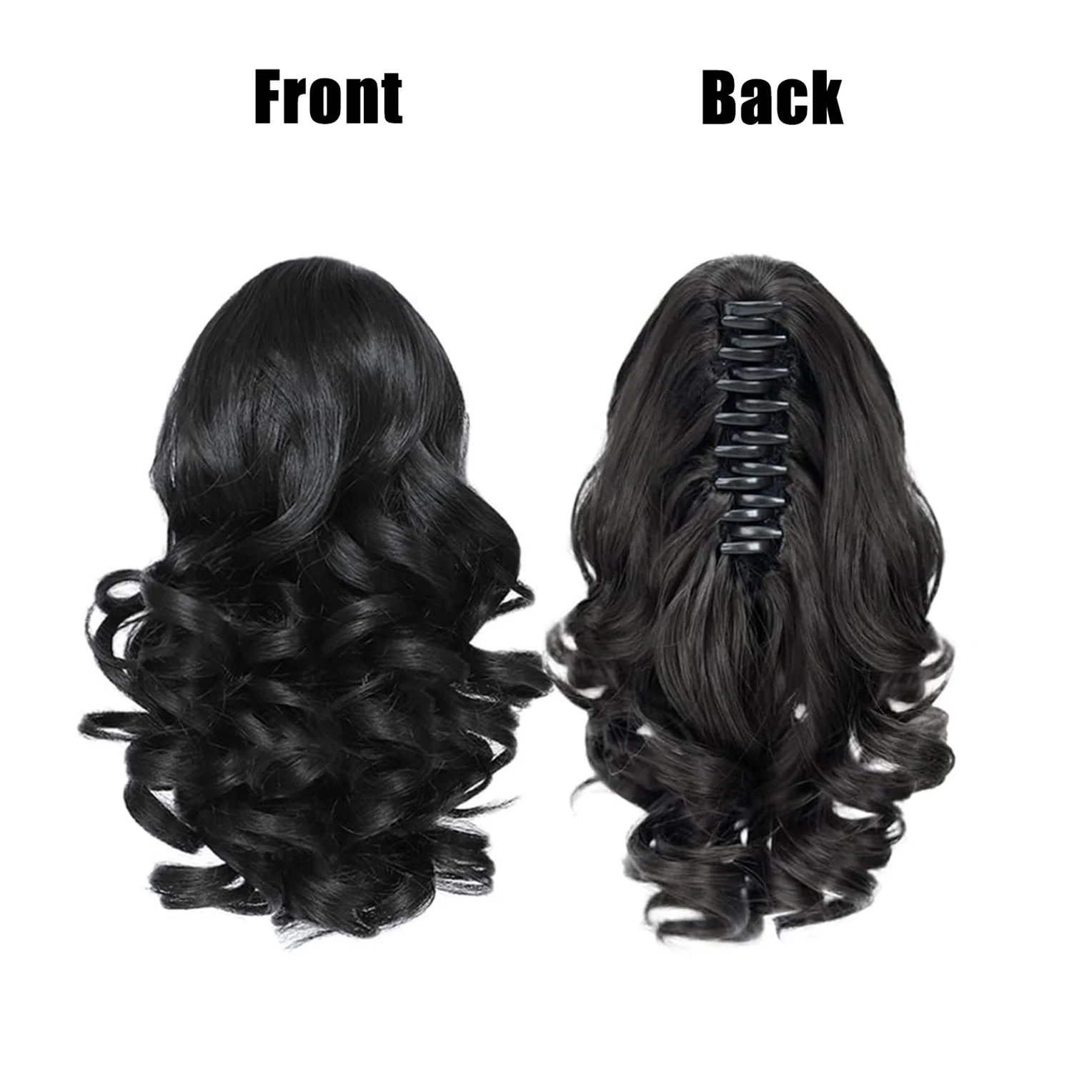 Black Hair Extensions Ponytail for Women 10 Inch Short Ponytail Claw Clip Loose Wavy Ponytail Hair Piece Synthetic Faux Ponytail