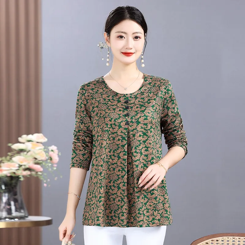 Mutter mittleren Alters Kurzarm T-Shirt Frühling Sommer Hemden lose o Hals Mode elegante Druck Blusen weibliche lässige Tops