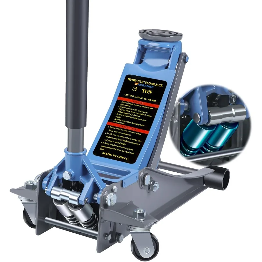 

Низкопрофильный напольный домкрат с диапазоном подъема 3,1518,31 и емкостью 3 тонны, с резиновыми подушечками, магнитными лотками и двумя поршнями.