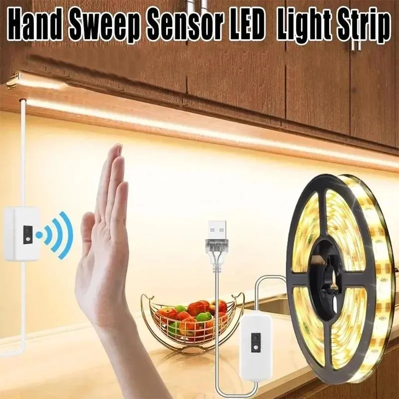 

5/3/2/1M DC 5V USB Motion Backlight LED Light Strip Hand Sweep Waving ON OFF Sensor Night Light TV Kitchen Under Cabinet Lamp