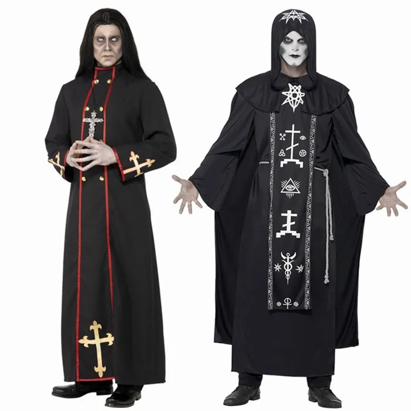 Monk Wizard Cosplay Halloween Medieval Catholic Priest Costume Men's Dreadful Pastor Carnival Party Women Role Play Fancy Dress