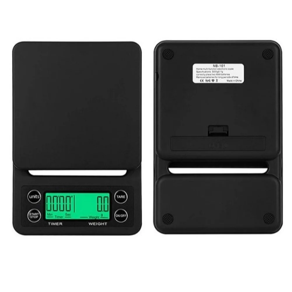 Coffee Scale for Manual Brewing with 99-Minute Timer 3kg Capacity 0.1g Green Backlit LCD Compact ABS Construction