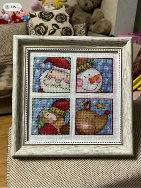[ZZ4652-Christmas four palaces grid] 11CT 14CT 16CT DIY Stamped Cross Stitch Kit with Printed Canvas and Cotton Threads Embroide