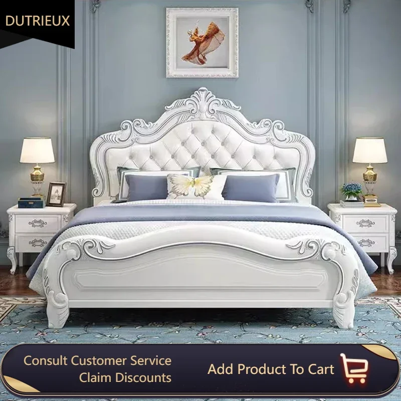 

Elegant Wood Double Bed European Style American Modern Storage Queen Bed Luxury Princess Comferter Cama De Casal Furniture Home