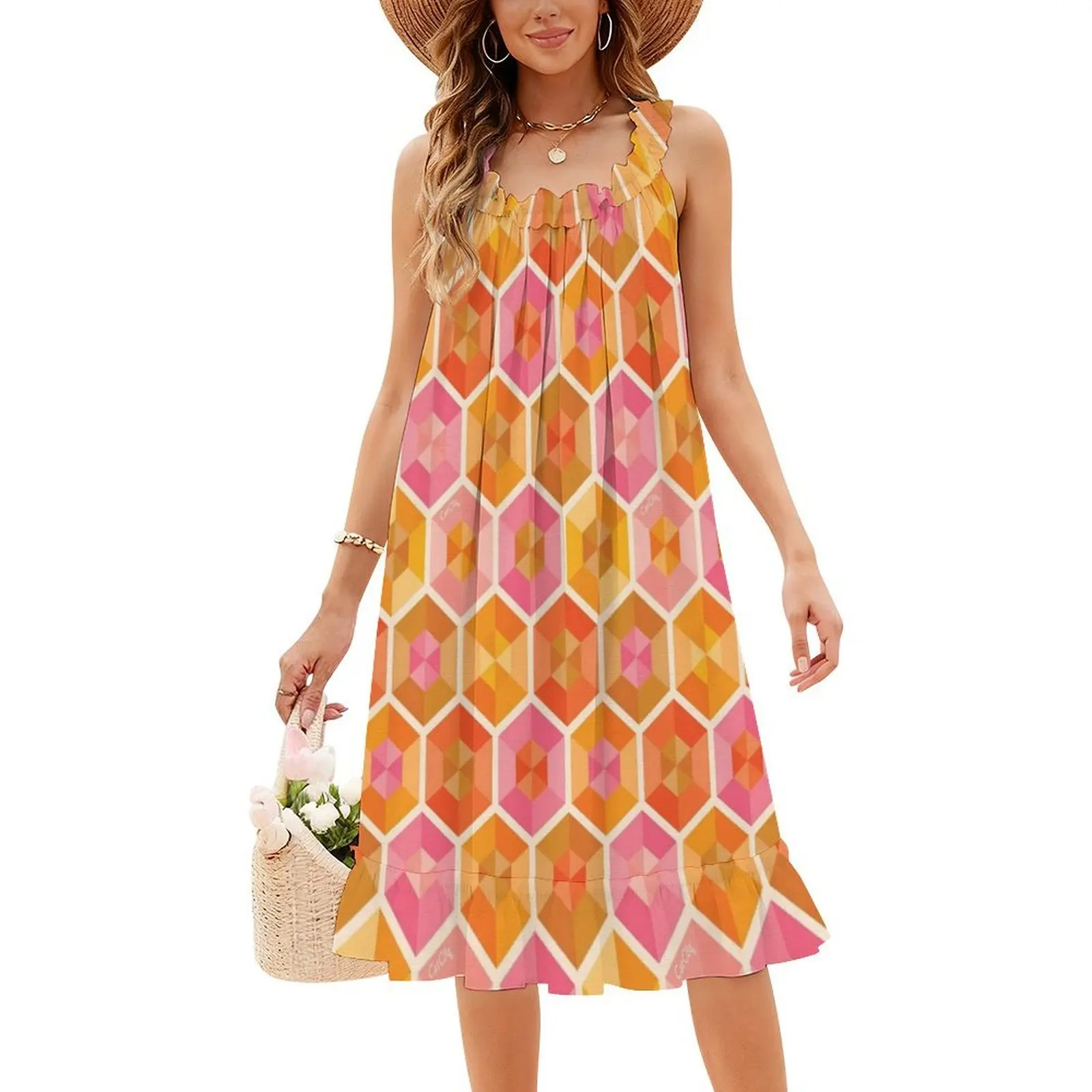 Hexagon Gems - فستان حفلات نسائي ريترو صن شاين ملابس الشارع الشهير ملابس نادي مطبوعة عصرية للإناث سداسية هندسية #4