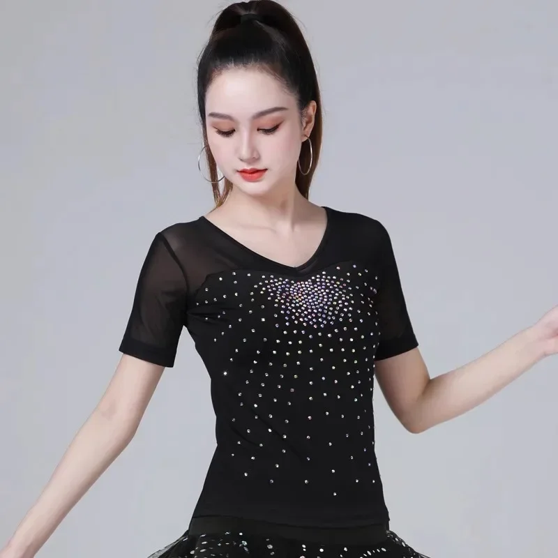 Vestido de dança latina personalizado para mulheres roupas de treinamento adulto salão de baile moderno dança topos marinheiro jitaba roupas com diamante