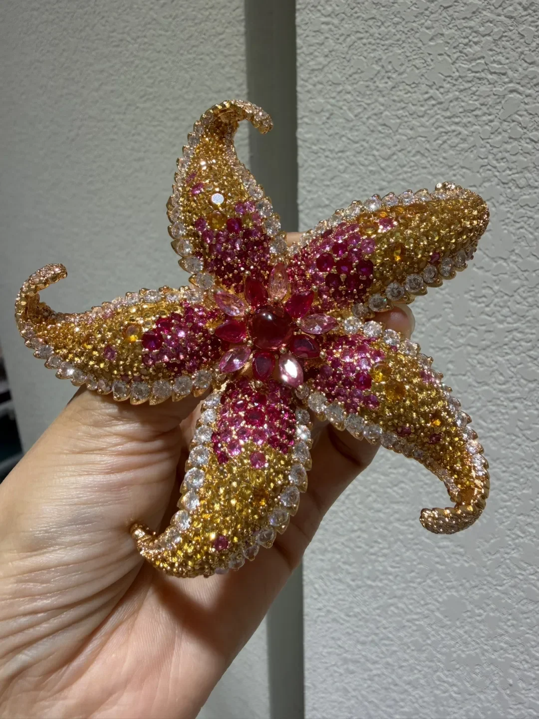 deluxe starfish brooch big size 93MM copper with cubic zircon multi color fashion women jewelry  gold color MIYI
