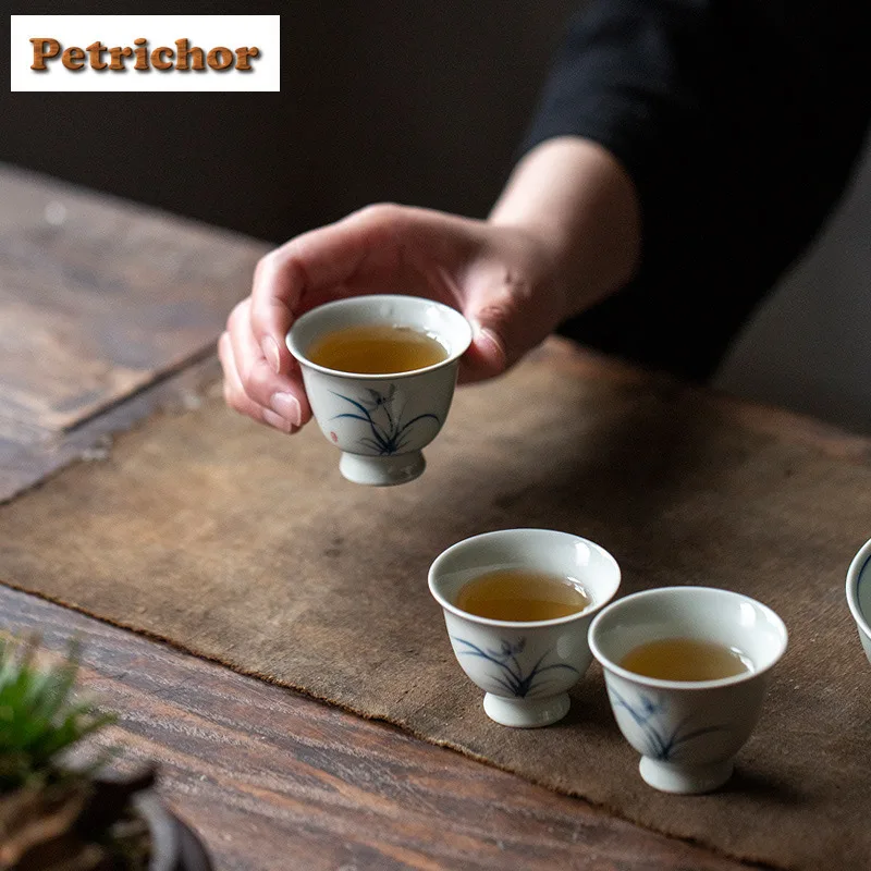 2 قطعة/الوحدة مرسومة باليد ليتل الأوركيد فنجان الشاي الجمالية وعاء الشاي زوج الشاي تذوق رائحة كوب Jianzhan ماستر أكواب المنزلية 45 مللي #4