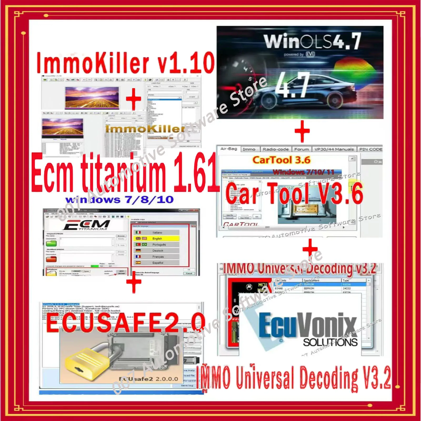2025hot ECUsafe 2.0 Car Tool Clear Airbag Immo off IMMO Killer V1.1 IMMO Universal Decoding V3.2 Winols 4.7 ECM Titanium 1.61