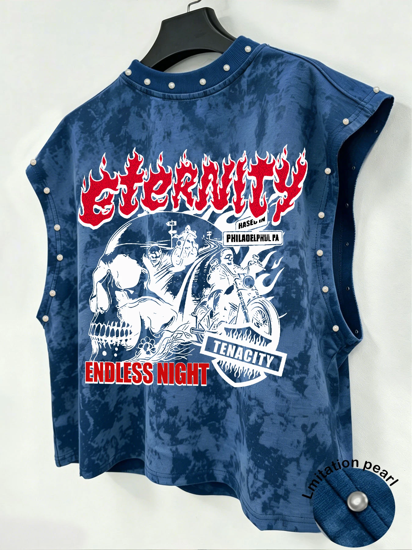 Herren Tie-Dye Ärmelloses Tanktop, Imitationsperlen-Street-Weste, Personalisierte Tanktops, Ärmelloses T-Shirt für Männer – Detail 8