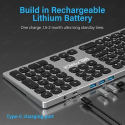 Bluetooth Keyboard with USB TYPE C 3.0 HUB Russian Layout Full Size Office BT Keyboard For 3 Device iMac Mac Windows Android OS