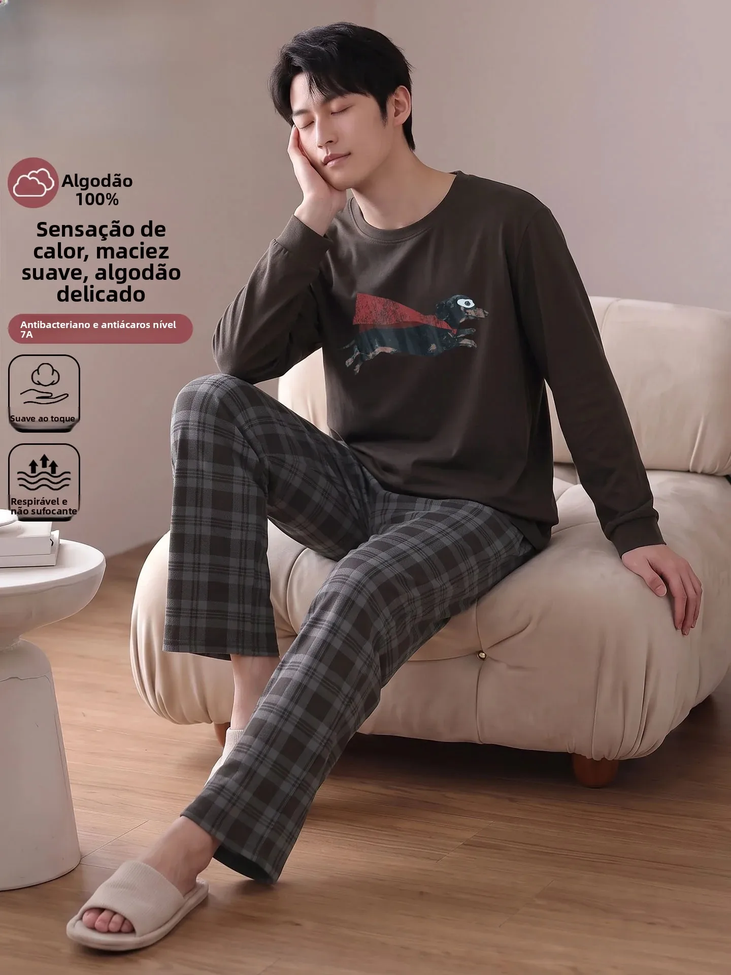 pigiama-da-uomo-yueye-in-puro-cotone-con-maniche-lunghe-scollo-rotondo-stampa-a-tema-«cane-a-salsiccia»-ideale-come-abbigliamento-da-casa-e-adatto-anche-per-essere-indossato-all’aperto
