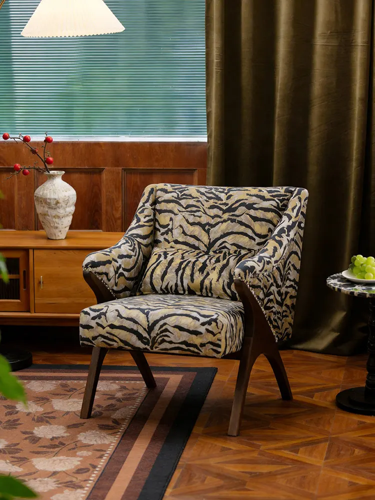 

PYJ medieval leopard print yarn-dyed single sofa chair living room bedroom homestay leisure back chair
