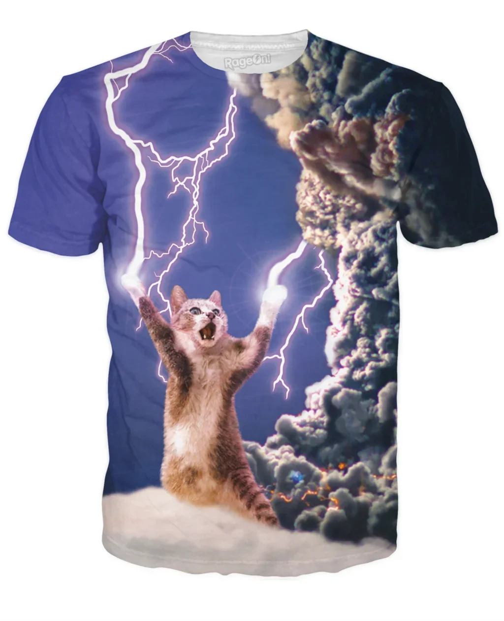 

Fun Lightning Cat 3D Printed Summer Men's Round Neck T-shirt