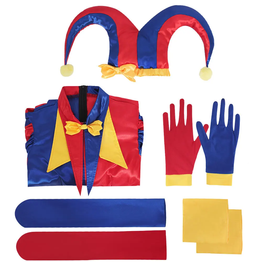 Volwassen Vrouwen Clown Cosplay Kostuum Nar kostuum Blauw Rood Jumpsuit en Hoed met Handschoenen Sokken Kerst Halloween Party Kostuums