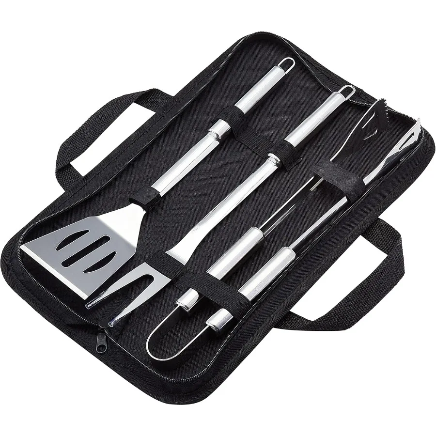 

B 4Piece Stainless Steel Barbeque Grilling Tool Set with Carry Bag