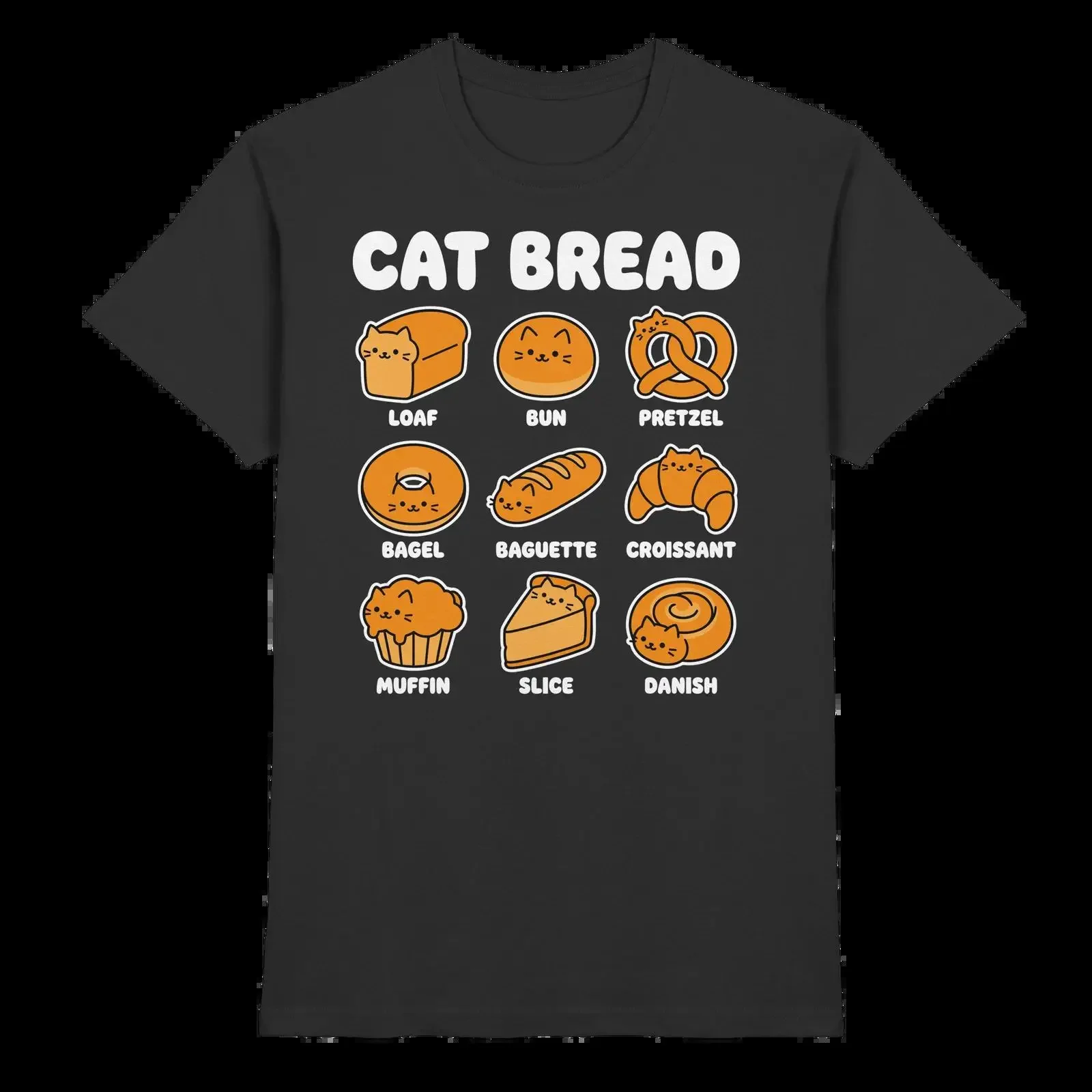 Cat Bread T Shirt Kawaii Katze Brot Loaf Baguette Croissant Katzenliebhaber vintage Washed Stylish streetwear Versatile homme