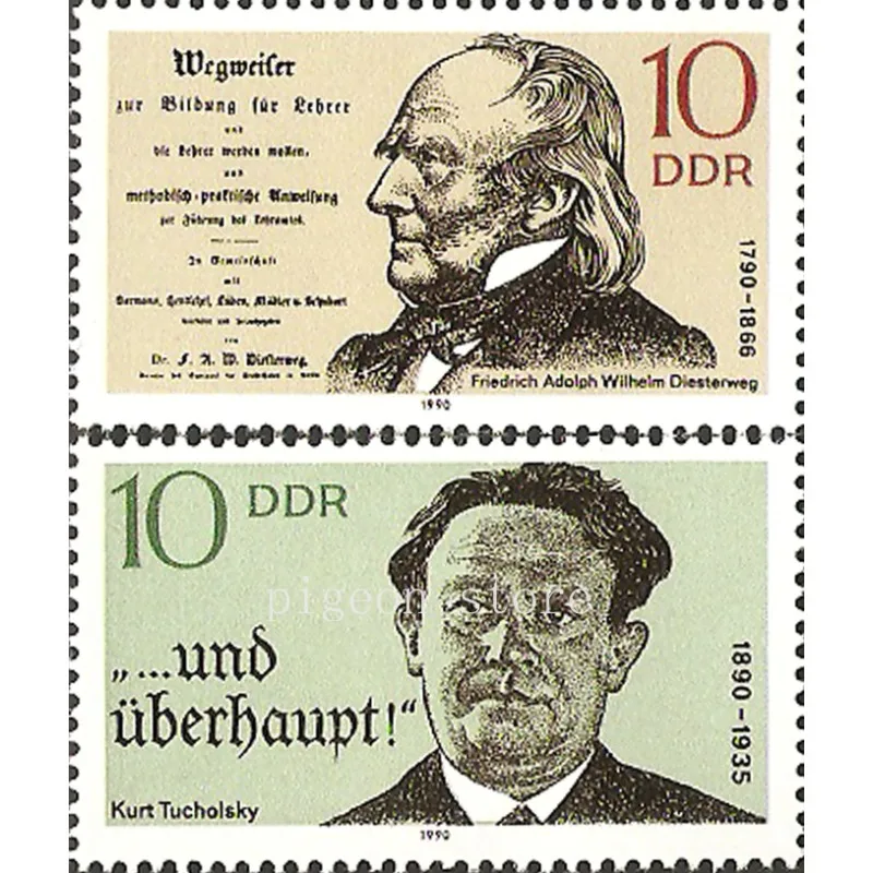 East Germany Stamps, DDR, 1990, Literati and Educators, Philately, Postage, Collection