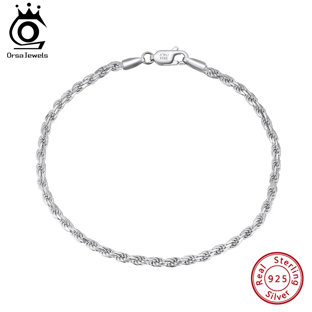

ORSA JEWELS браслет-цепочка из веревки женский браслет из стерлингового серебра 925 пробы минималистичный 3,3 мм аксессуары для рук трендовые ювелирные изделия в стиле хип-хоп SB102